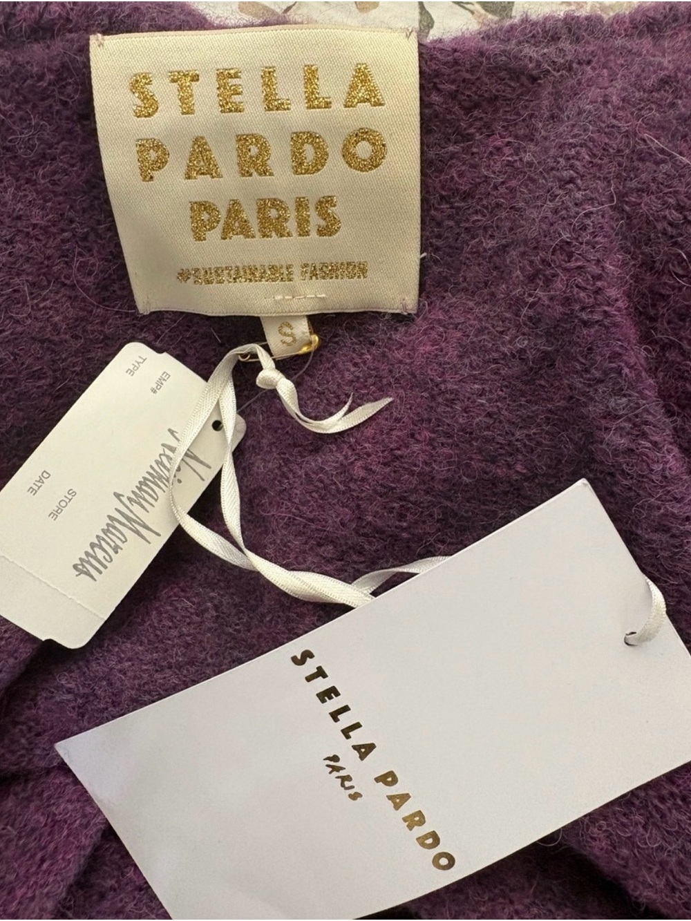 Stella Pardo Paris Cropped Purple Ruffle-Shoulder Knit Cardigan - Picture 5 of 6